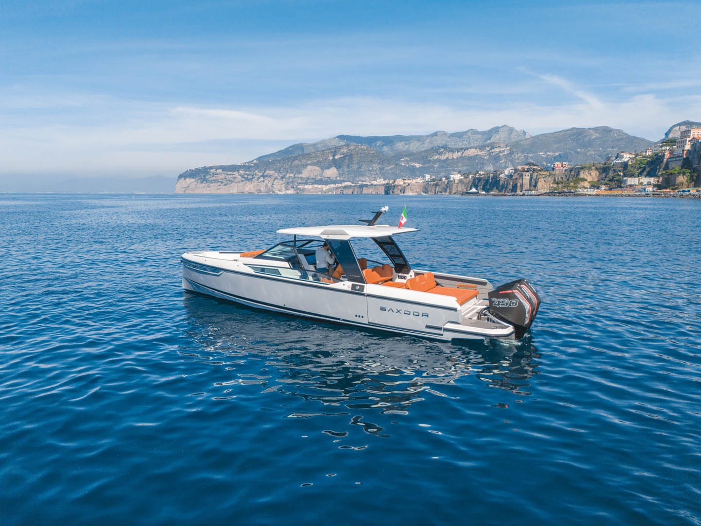 Luxury tender cruising off the Sorrento coast